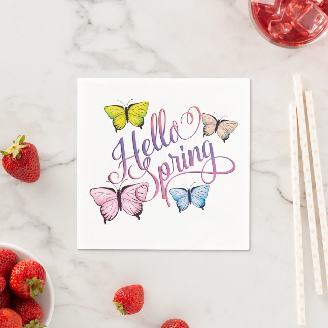 Serviette En Papier Papillon Bonjour printemps (En situation)