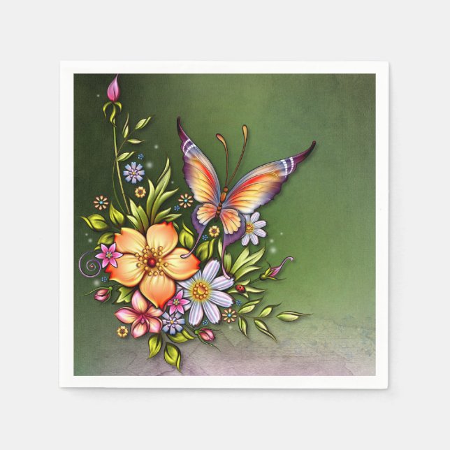 Serviette En Papier Papillon Cocktail Standard Napkins (Devant)