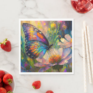 Serviette En Papier Papillon coloré et Fleurs sauvages à Sunrise