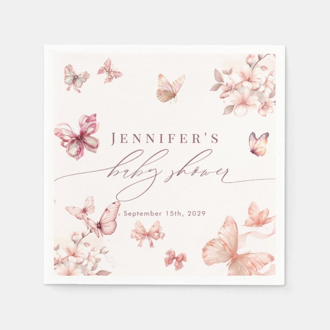 Serviette En Papier Papillon Coquette | Baby shower des papillons (Devant)