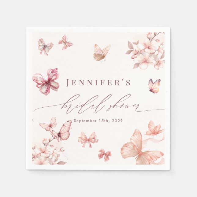 Serviette En Papier Papillon Coquette |  Baptême Mariage Papillons  (Devant)
