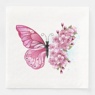 Serviette En Papier Papillon de fleurs avec Sakura rose