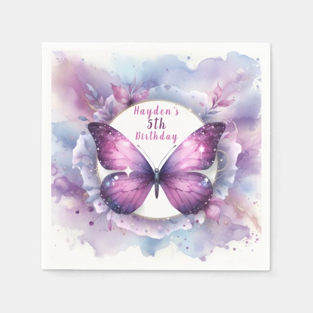 Serviette En Papier Papillon de Parties scintillant violet - Anniversa (Devant)