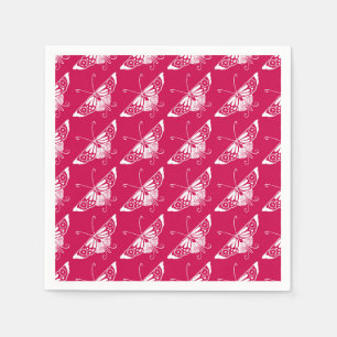 Serviette En Papier Papillon déco stylisé - rose fuchsia