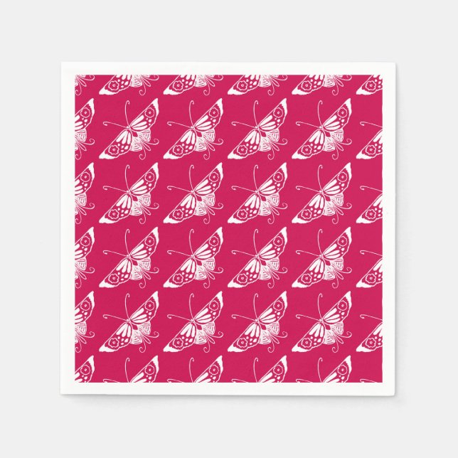 Serviette En Papier Papillon déco stylisé - rose fuchsia (Devant)