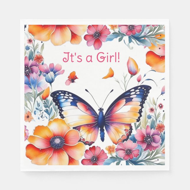 Serviette En Papier Papillon en fleurs Baby shower de fille (Devant)