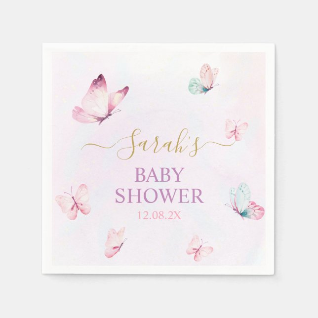 Serviette En Papier Papillon enchanté violet serviettes rose (Devant)