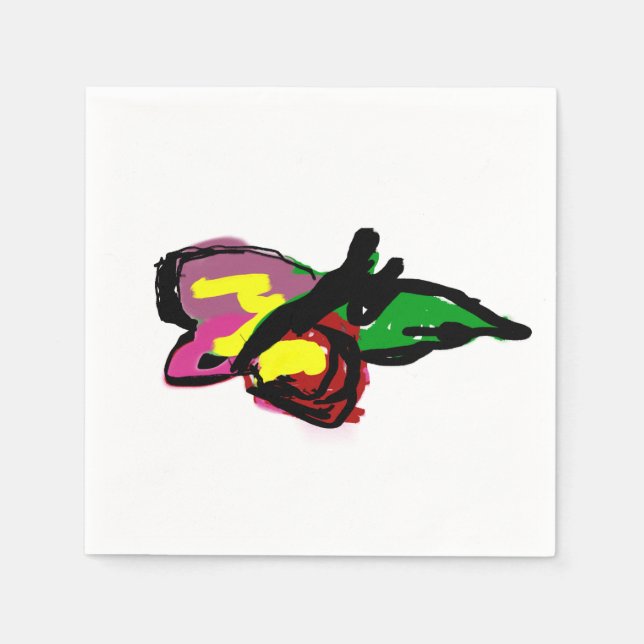 Serviette En Papier Papillon et rose (Devant)