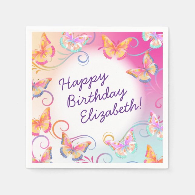 Serviette En Papier Papillon fête d'anniversaire Enfants colorés (Devant)