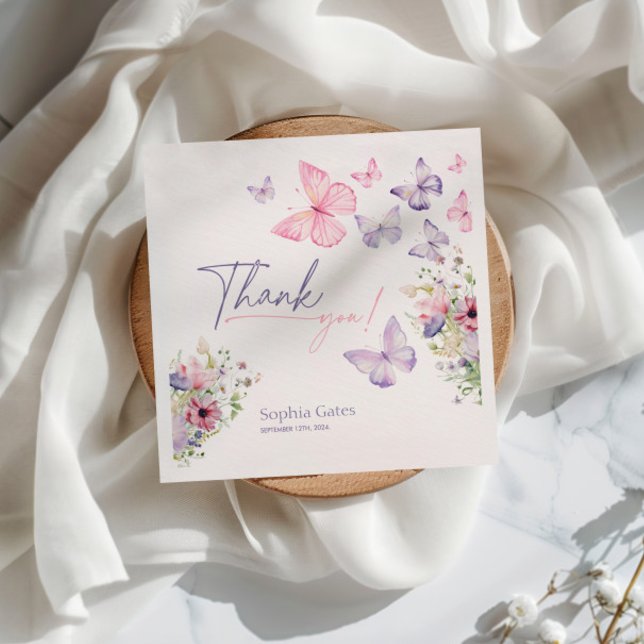 Serviette En Papier Papillon Fleur sauvage Merci  (Créateur téléchargé)