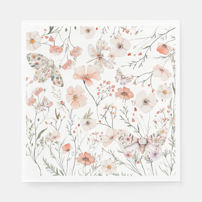 Serviette En Papier Papillon floral Fleur sauvage Boho (Devant)