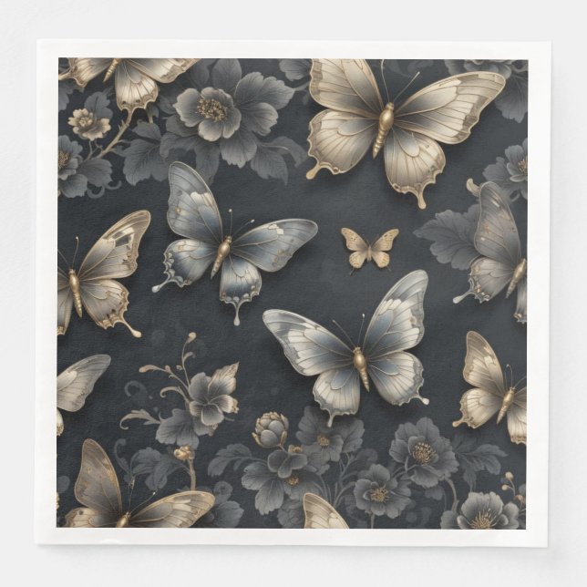 Serviette en papier Papillon Floral Foncé (Devant)