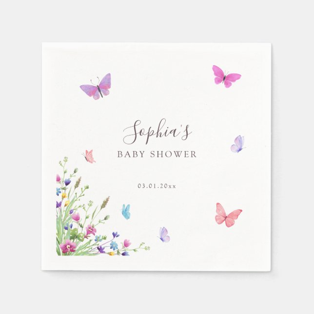 Serviette En Papier Papillon floral rose pourpre nature thème (Devant)