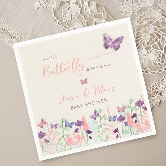 Serviette En Papier Papillon Garden Pastel Baby shower Fleur sauvage (Créateur téléchargé)
