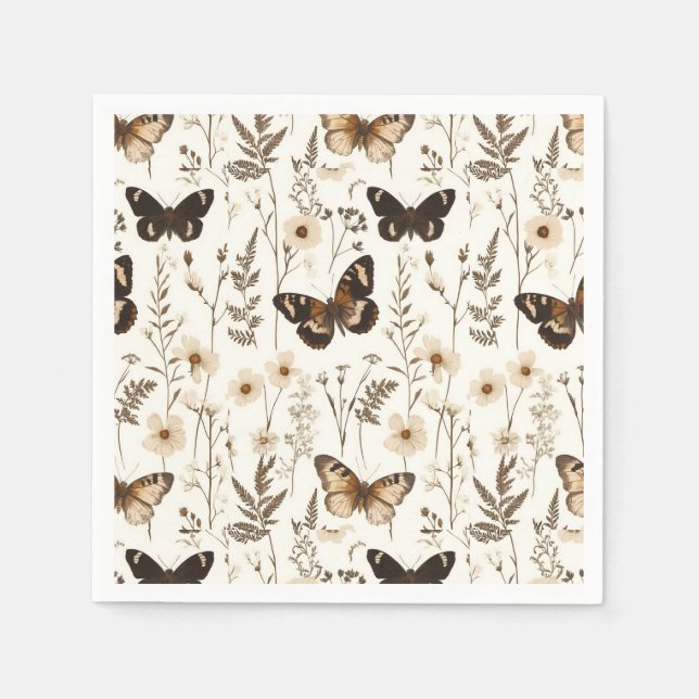 Serviette En Papier Papillon lunaire et Motif de fleurs (Devant)