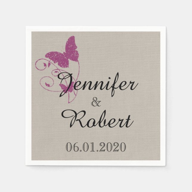 Serviette En Papier Papillon mauve Mariage Napkin (Devant)