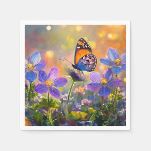Serviette En Papier Papillon minuscule sur les Fleurs sauvages au leve