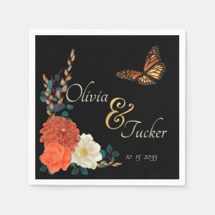 Serviette En Papier Papillon monarque automne floral noir personnalisé