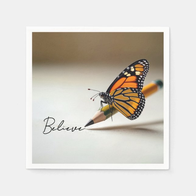 Serviette En Papier Papillon Monarque Avec Texte Croire (Devant)