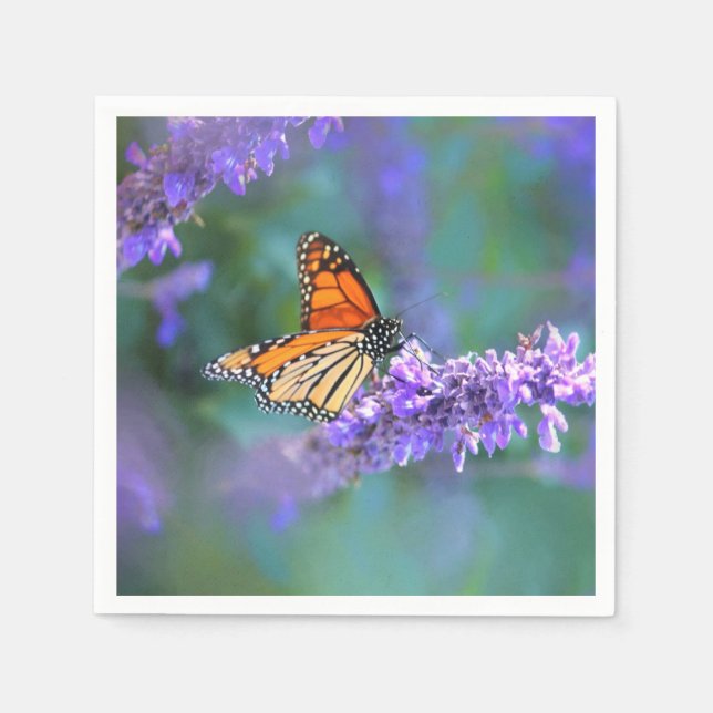 Serviette En Papier Papillon Monarque sur Fleur violette lilas (Devant)