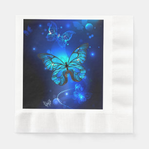 Serviette En Papier Papillon Morpho sur fond sombre
