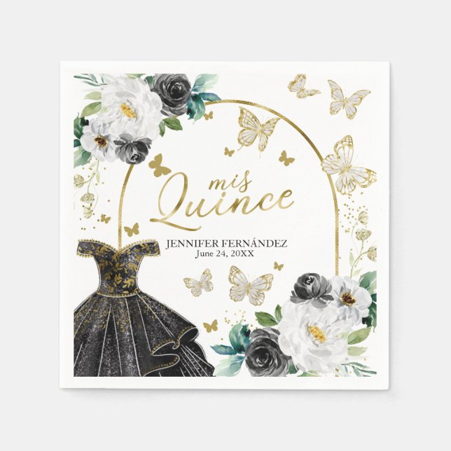 Serviette En Papier Papillon noir Quinceanera Napkins (Devant)