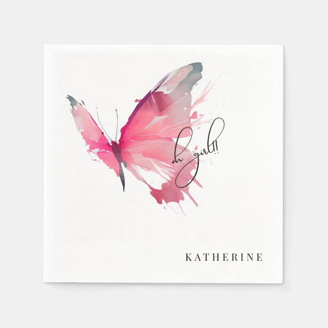 Serviette En Papier Papillon Oh Girl Custom Baby shower blanc Napkin (Devant)