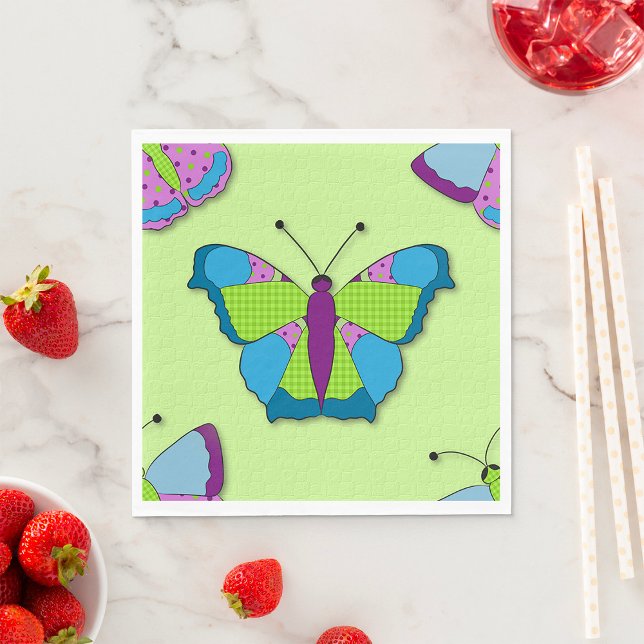 Serviette En Papier Papillon patchwork sur fond vert (Créateur téléchargé)