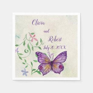 Serviette En Papier Papillon pourpre à aquarelle personnalisée