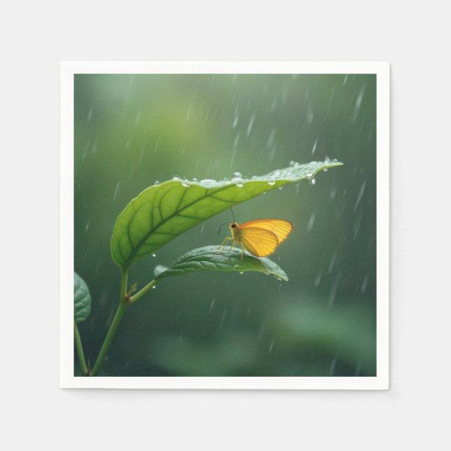 Serviette En Papier Papillon qui reste sec sous une feuille (Devant)