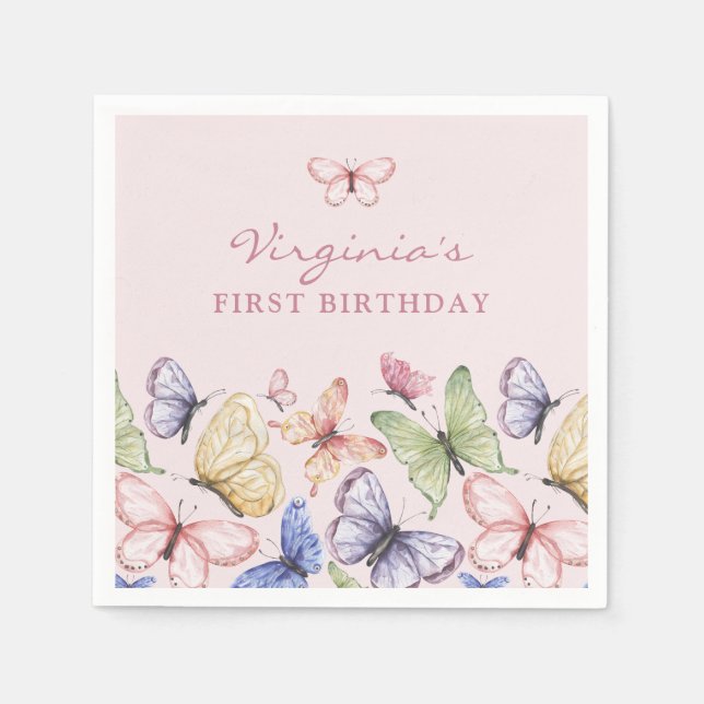 Serviette En Papier Papillon Rose Anniversaire (Devant)