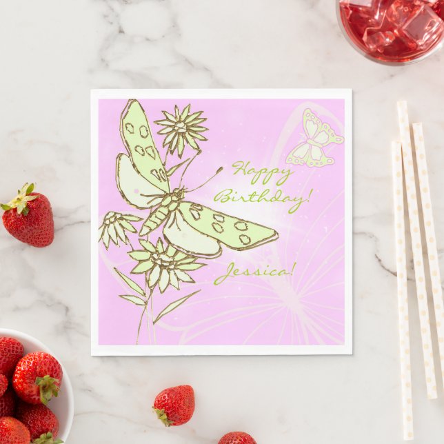 Serviette En Papier Papillon Rose Citron Vert (En situation)