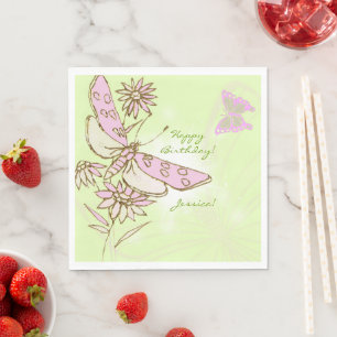 Serviette En Papier Papillon Rose Citron Vert