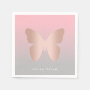 Serviette En Papier Papillon rose d'or élégant et tendance