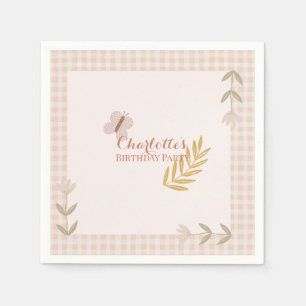 Serviette En Papier Papillon rose En vichy Fleur sauvage