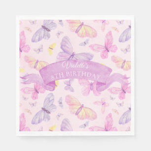 Serviette En Papier Papillon rose et violet personnalisé Anniversaire