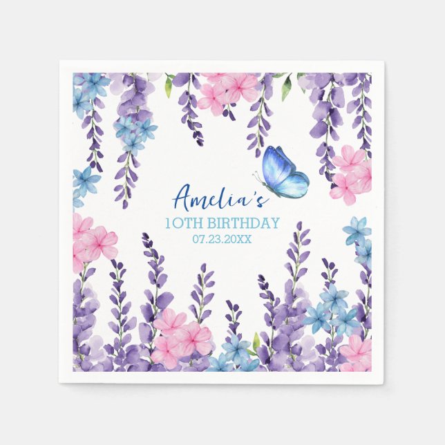 Serviette En Papier Papillon rose floral Fille d'anniversaire vaissell (Devant)