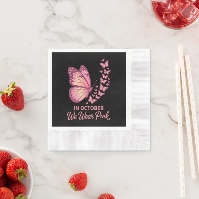 Serviette En Papier papillon rose poitrine octobre (En situation)