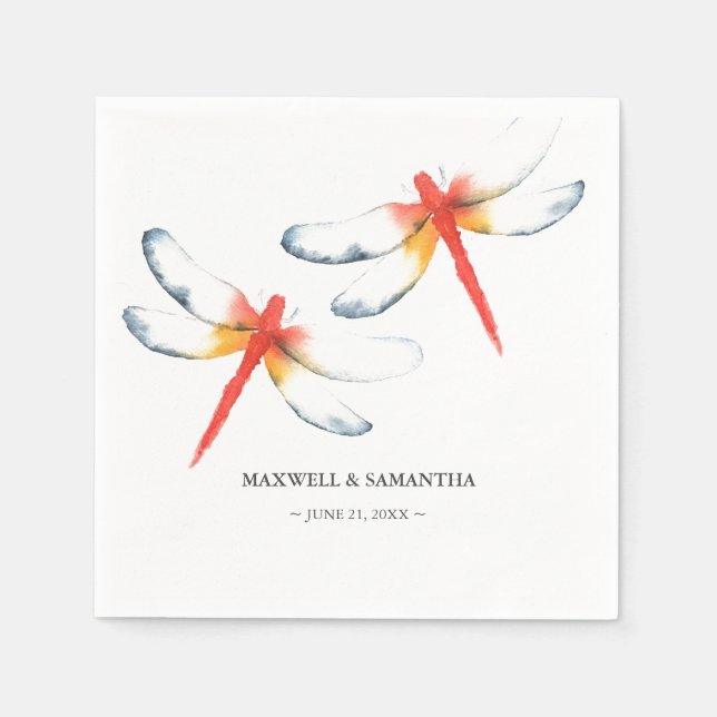 Serviette En Papier Papillon rouge Mariage personnalisées (Devant)