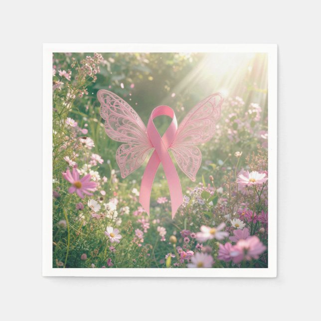 Serviette En Papier Papillon Ruban Rose dans un Jardin (Devant)