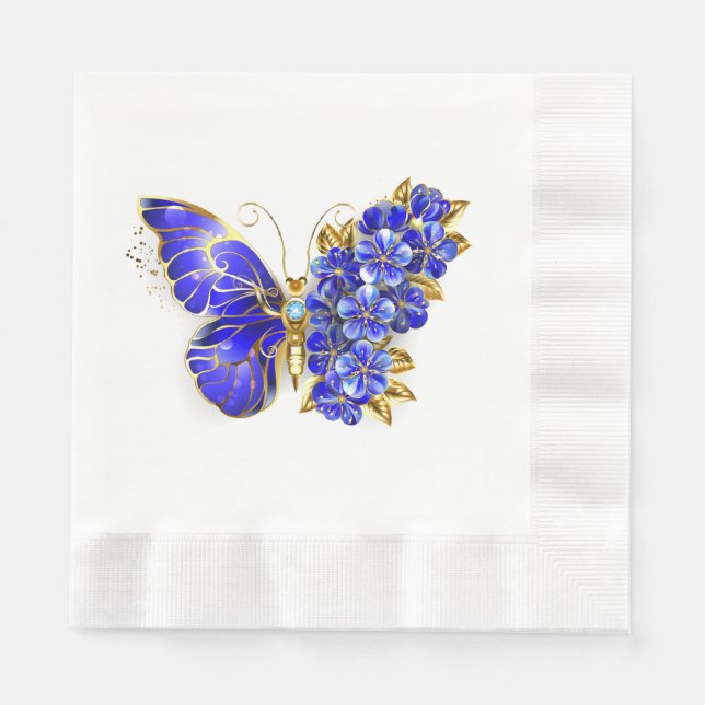 Serviette En Papier Papillon Saphir Fleur (Devant)