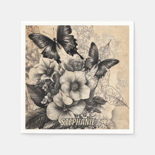 Serviette En Papier Papillon Swallowtail Antique Botanique