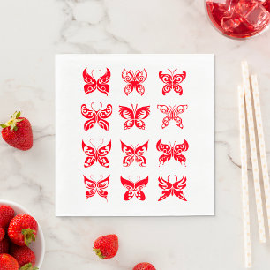 Serviette En Papier Papillon Tribal Rouge Ornemental