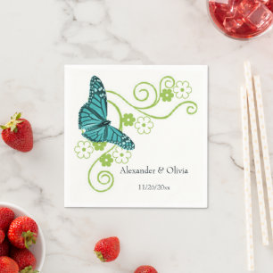 Serviette En Papier Papillon turquoise Fête des mariées florale servie