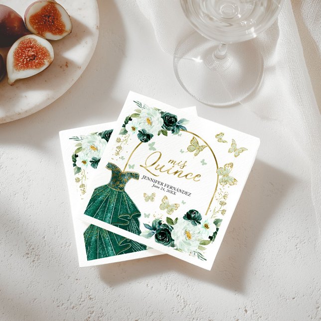 Serviette En Papier Papillon vert Quinceanera Naples Floral (Créateur téléchargé)
