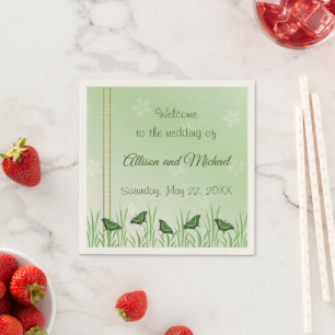 Serviette En Papier Papillon vert sur vert clair - mariage