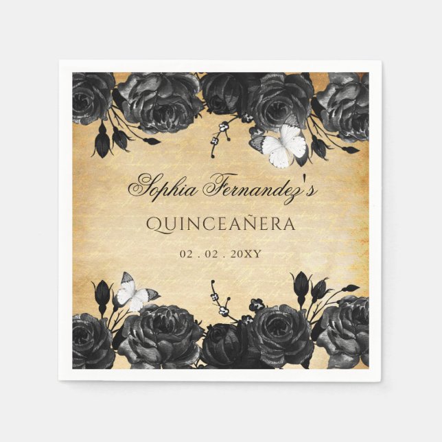 Serviette En Papier Papillon Vintage noir rustique (Devant)