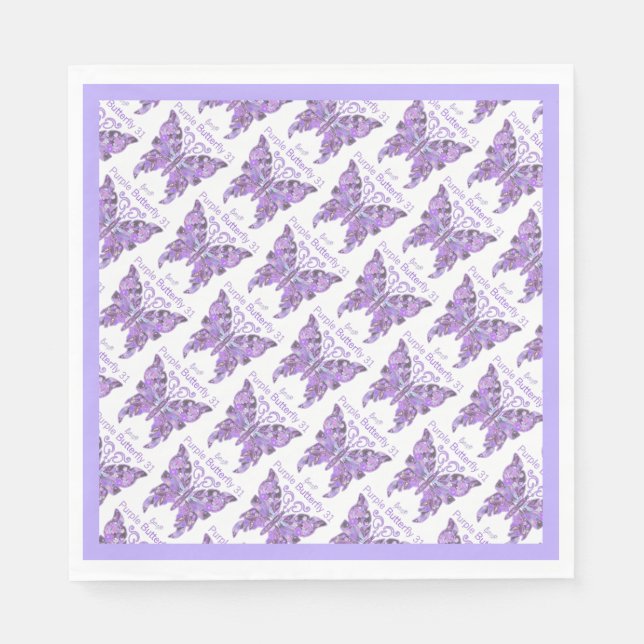 Serviette En Papier Papillon violet 31 serviettes (Devant)