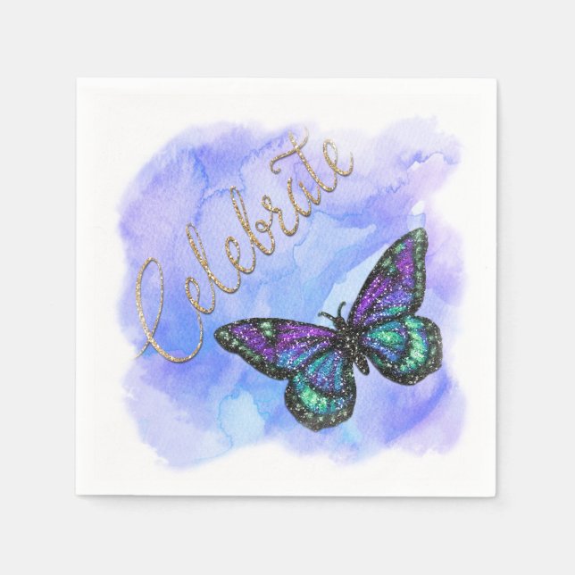 Serviette En Papier Papillon violet et bleu peint (Devant)
