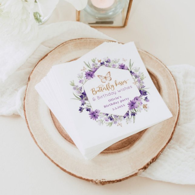 Serviette En Papier Papillon violet fleur sauvage embrasse anniversair (Créateur téléchargé)